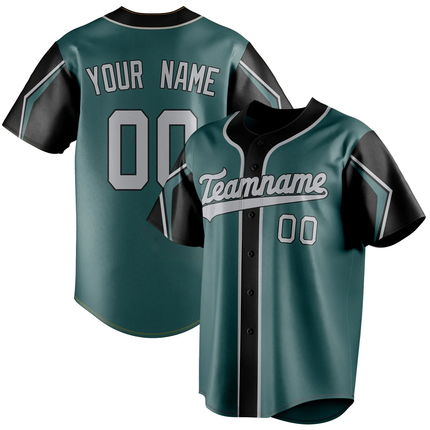 Custom Midnight Green & Gray 3 Colors Arm Shapes Fan Baseball Jersey sold by Tailorly