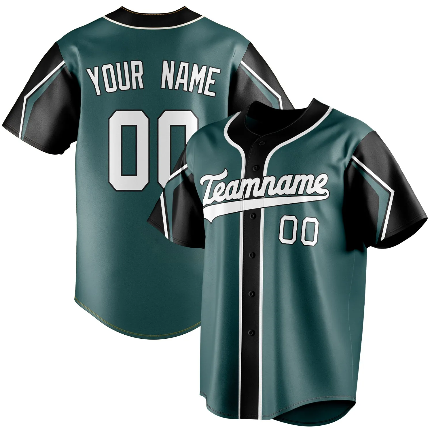 Custom Midnight Green & White 3 Colors Arm Shapes Fan Baseball Jersey sold by Tailorly