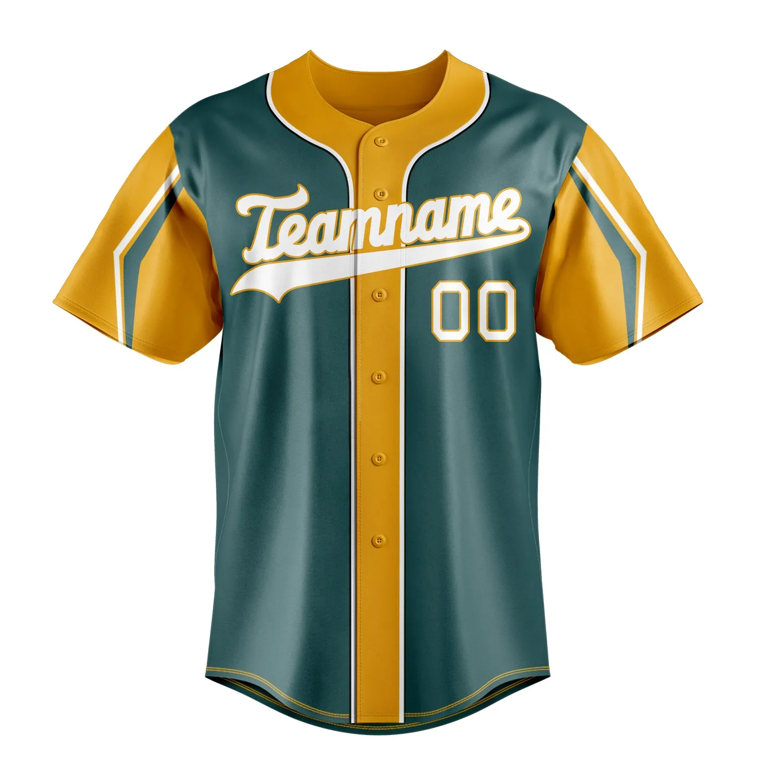 Custom Midnight Green & Yellow 3 Colors Arm Shapes Fan Baseball Jersey sold by Tailorly product image thumbnail 2