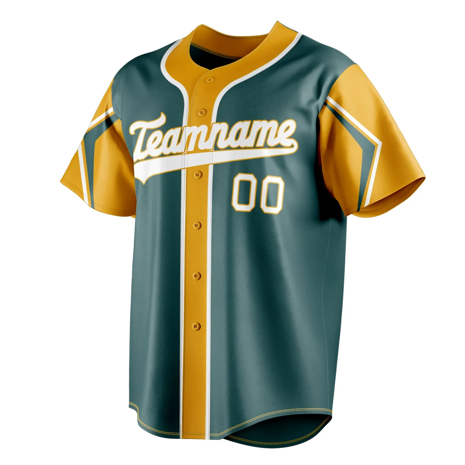 Custom Midnight Green & Yellow 3 Colors Arm Shapes Fan Baseball Jersey sold by Tailorly product image thumbnail 3