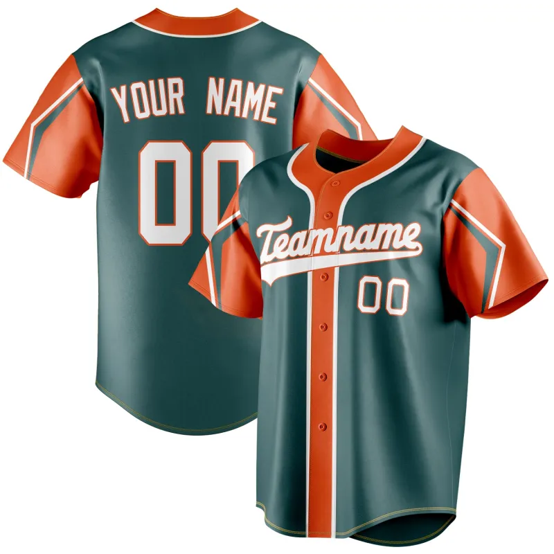 Custom Midnight Green & Orange 3 Colors Arm Shapes Fan Baseball Jersey sold by Tailorly