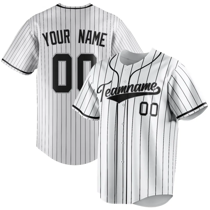 Custom White & Black Black Pinstripe Fan Baseball Jersey sold by Tailorly