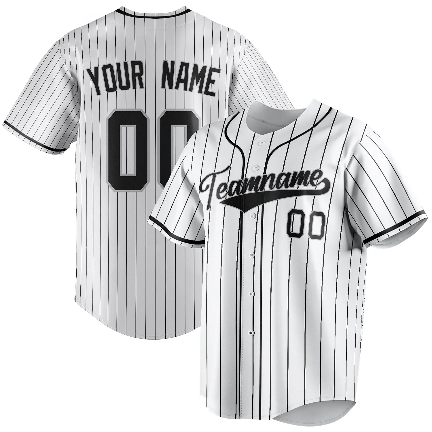 Custom White & Black Black Pinstripe Fan Baseball Jersey sold by Tailorly