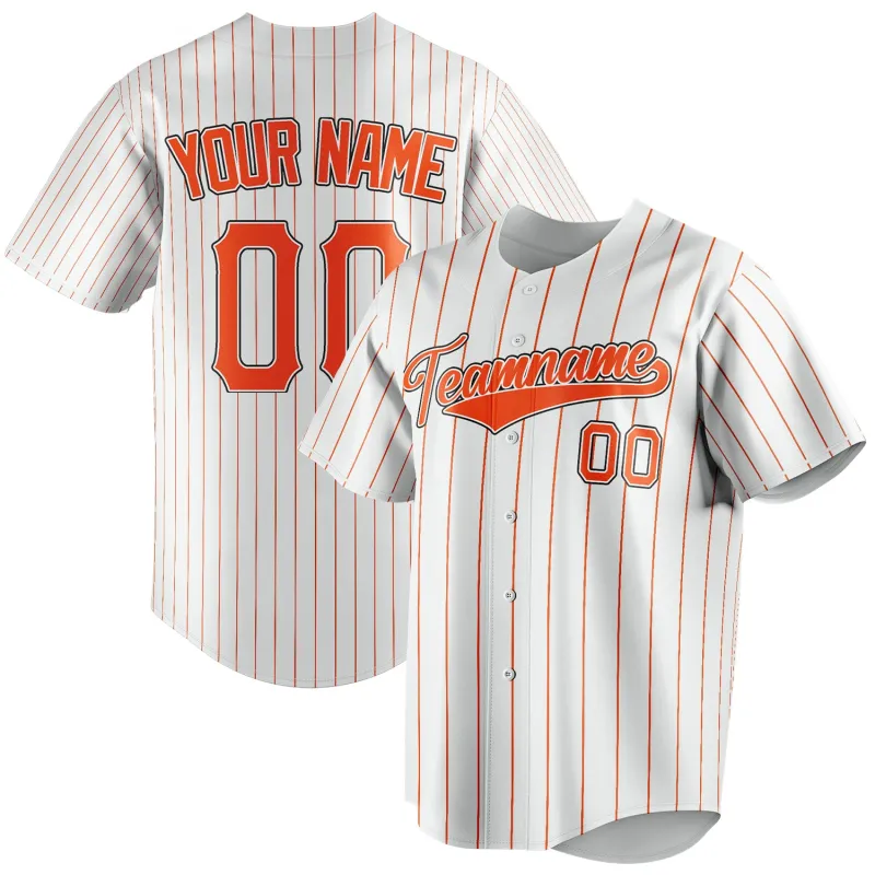 Custom White & Orange Orange Pinstripe Fan Baseball Jersey sold by Tailorly