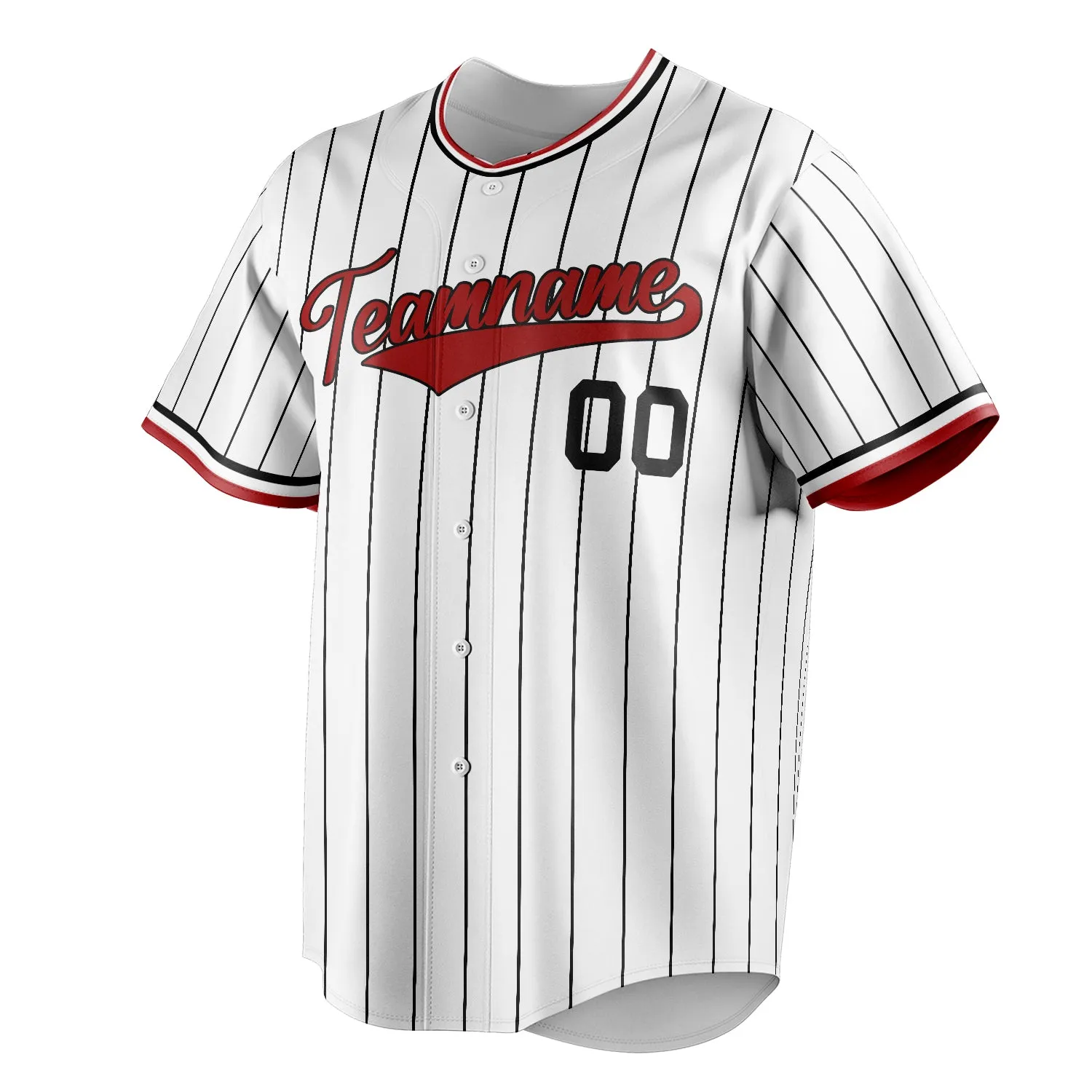 Custom White & Red Black Pinstripe Fan Baseball Jersey sold by Tailorly product image thumbnail 3