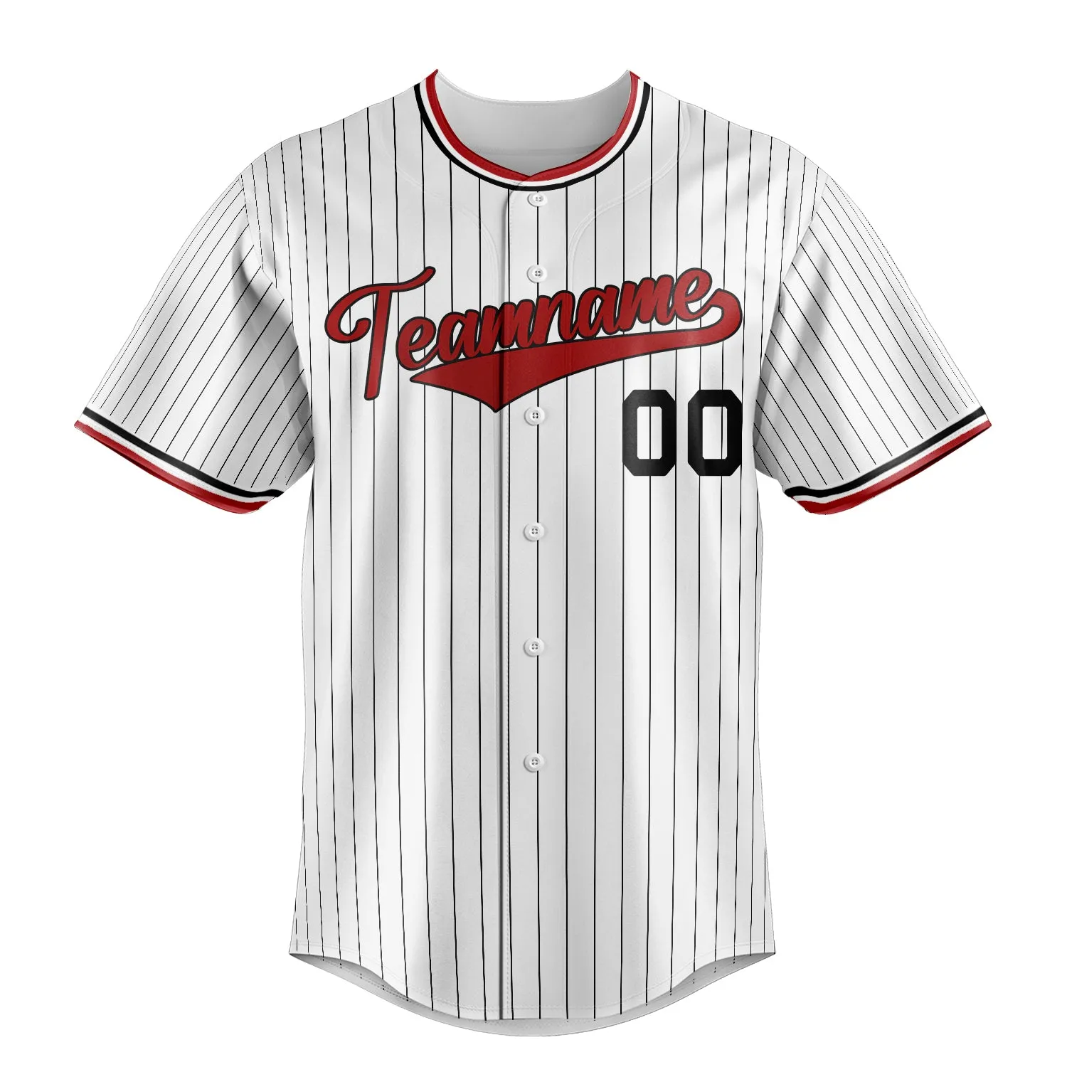 Custom White & Red Black Pinstripe Fan Baseball Jersey sold by Tailorly product image thumbnail 2
