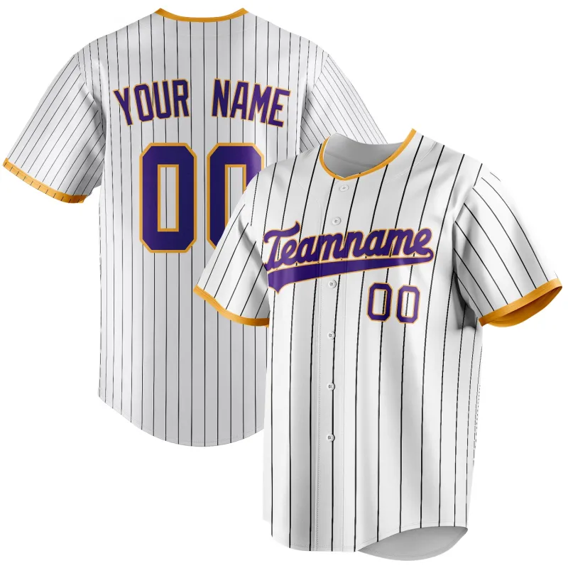 Custom White & Purple Black Pinstripe Fan Baseball Jersey sold by Tailorly