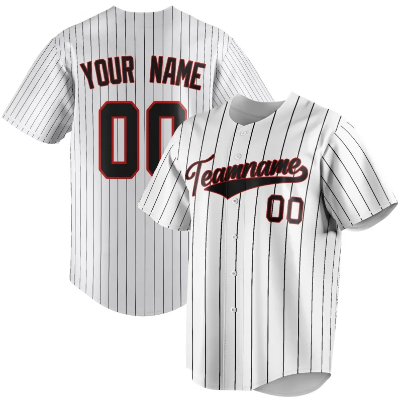 Custom White & Black Black Pinstripe Fan Baseball Jersey sold by Tailorly