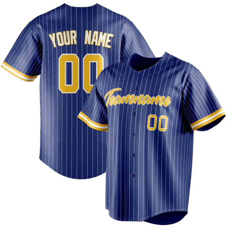 Custom Royal & Gold White Pinstripe Fan Baseball Jersey sold by Tailorly