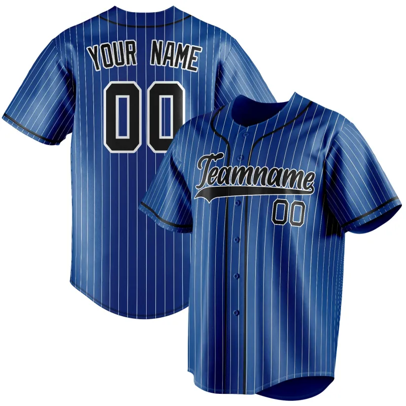 Custom Royal & Black White Pinstripe Fan Baseball Jersey sold by Tailorly