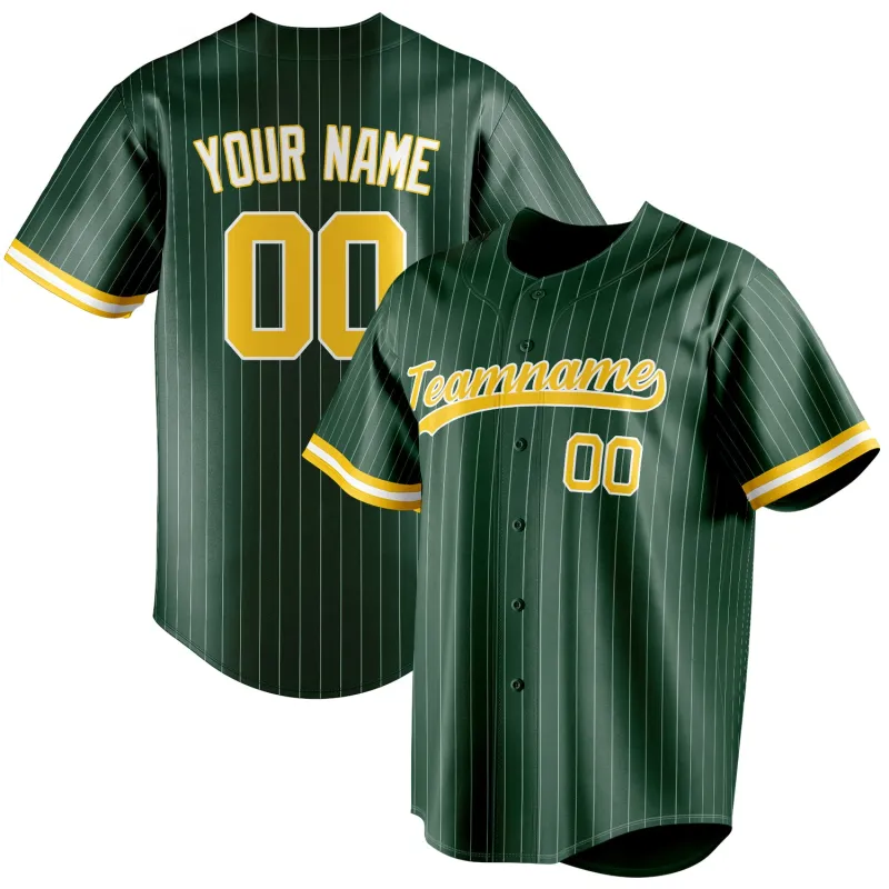 Custom Green & Gold White Pinstripe Fan Baseball Jersey sold by Tailorly