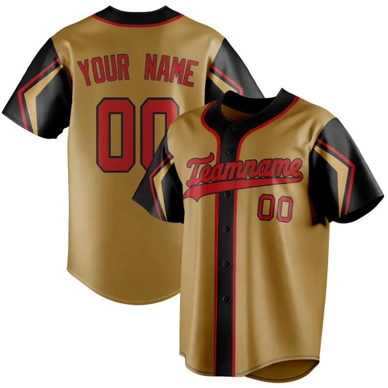 Custom Old Gold & Black 3 Colors Arm Shapes Fan Baseball Jersey sold by Tailorly