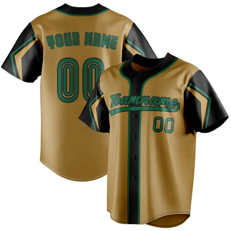 Custom Old Gold & Black 3 Colors Arm Shapes Fan Baseball Jersey sold by Tailorly