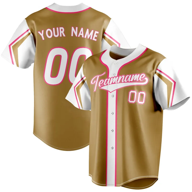 Custom Old Gold & White 3 Colors Arm Shapes Fan Baseball Jersey sold by Tailorly