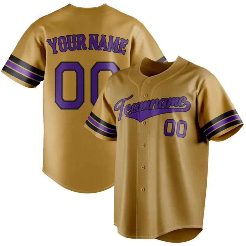 Custom Old Gold & Purple Color Fan Baseball Jersey sold by Tailorly