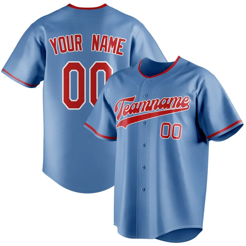 Custom Light Blue & Red Color Fan Baseball Jersey sold by Tailorly