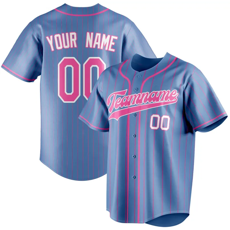 Custom Light Blue & Pink Pink Pinstripe Fan Baseball Jersey sold by Tailorly