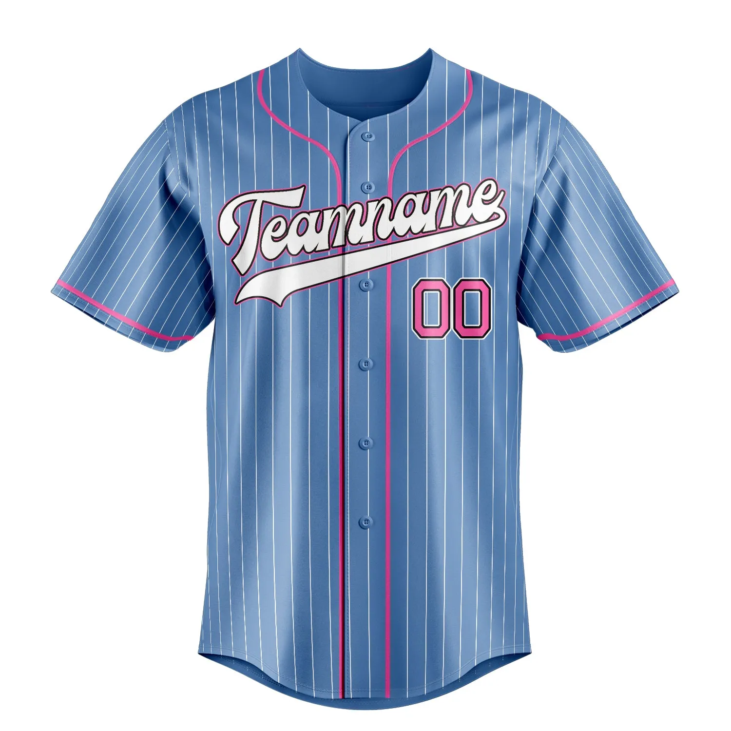 Custom Light Blue & Pink White Pinstripe Fan Baseball Jersey sold by Tailorly product image thumbnail 2