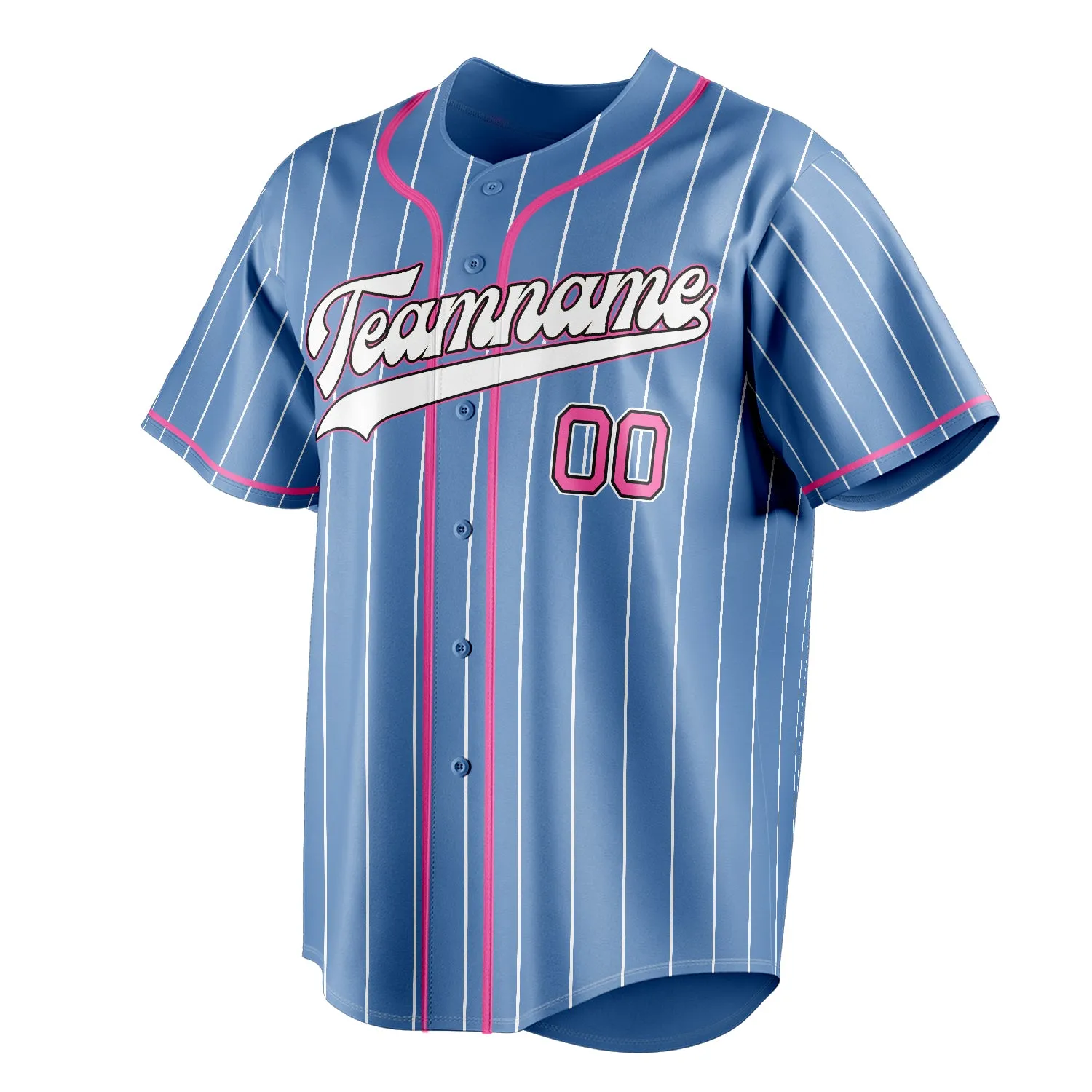 Custom Light Blue & Pink White Pinstripe Fan Baseball Jersey sold by Tailorly product image thumbnail 3
