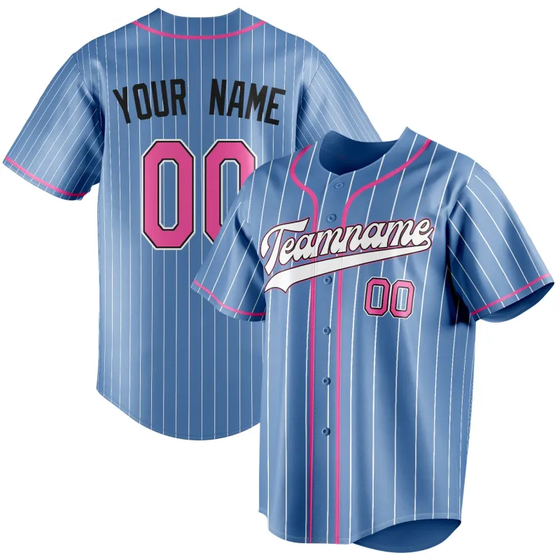Custom Light Blue & Pink White Pinstripe Fan Baseball Jersey sold by Tailorly
