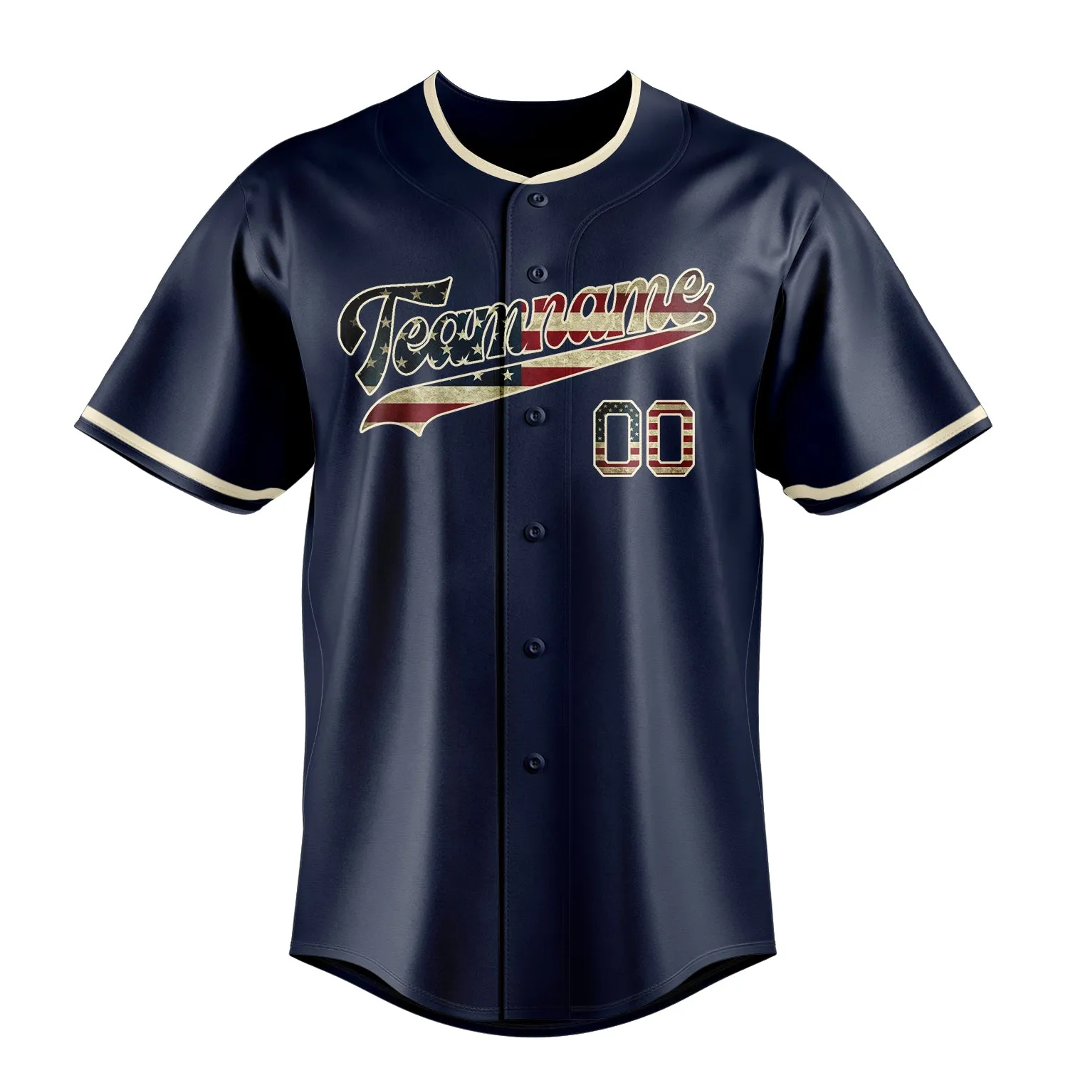 Custom Navy & Cream Vintage USA Flag Fan Baseball Jersey sold by Tailorly product image thumbnail 2