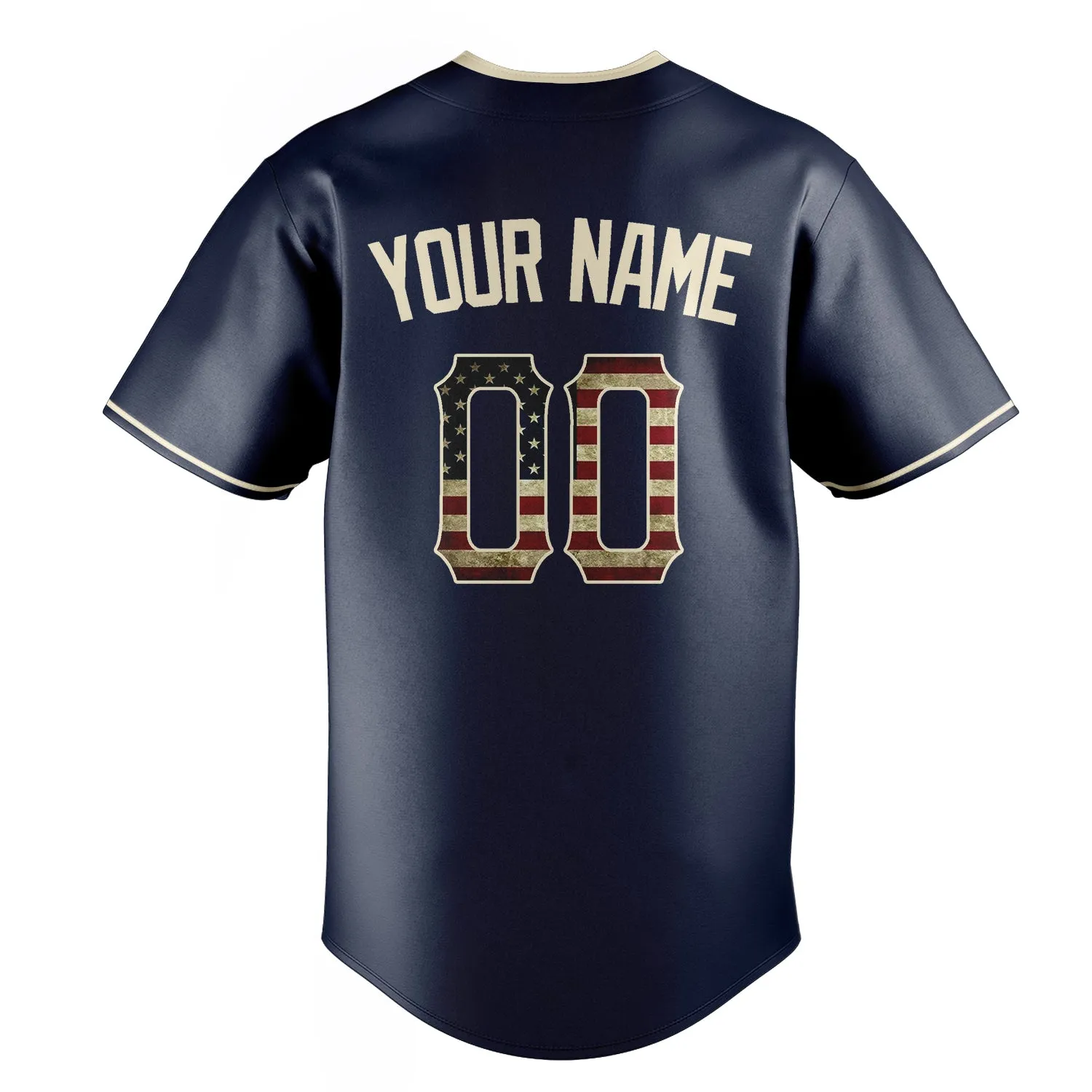 Custom Navy & Cream Vintage USA Flag Fan Baseball Jersey sold by Tailorly product image thumbnail 4