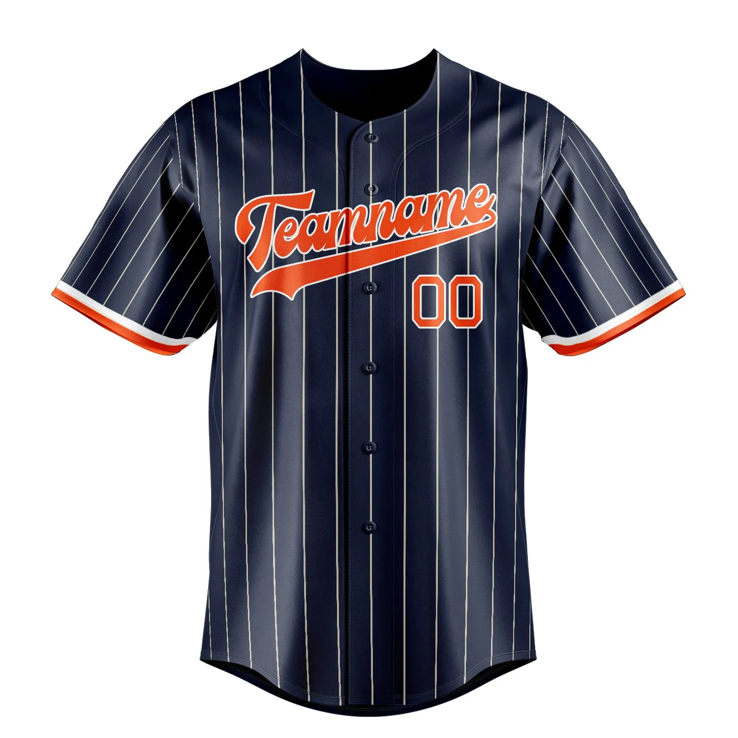 Custom Navy & Orange Cream Pinstripe Fan Baseball Jersey sold by Tailorly product image thumbnail 2