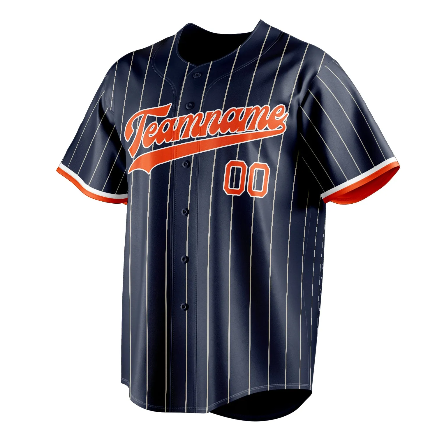 Custom Navy & Orange Cream Pinstripe Fan Baseball Jersey sold by Tailorly product image thumbnail 3