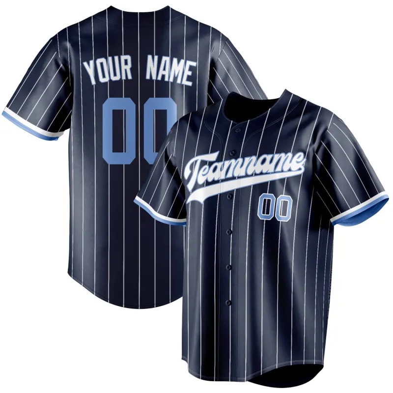 Custom Navy & White White Pinstripe Fan Baseball Jersey sold by Tailorly