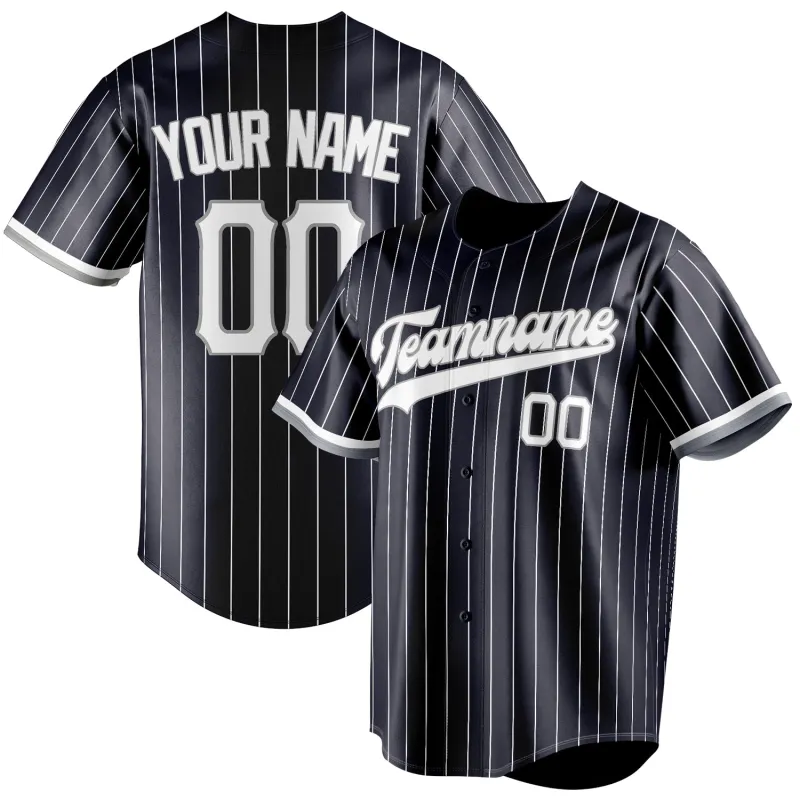 Custom Navy & White White Pinstripe Fan Baseball Jersey sold by Tailorly