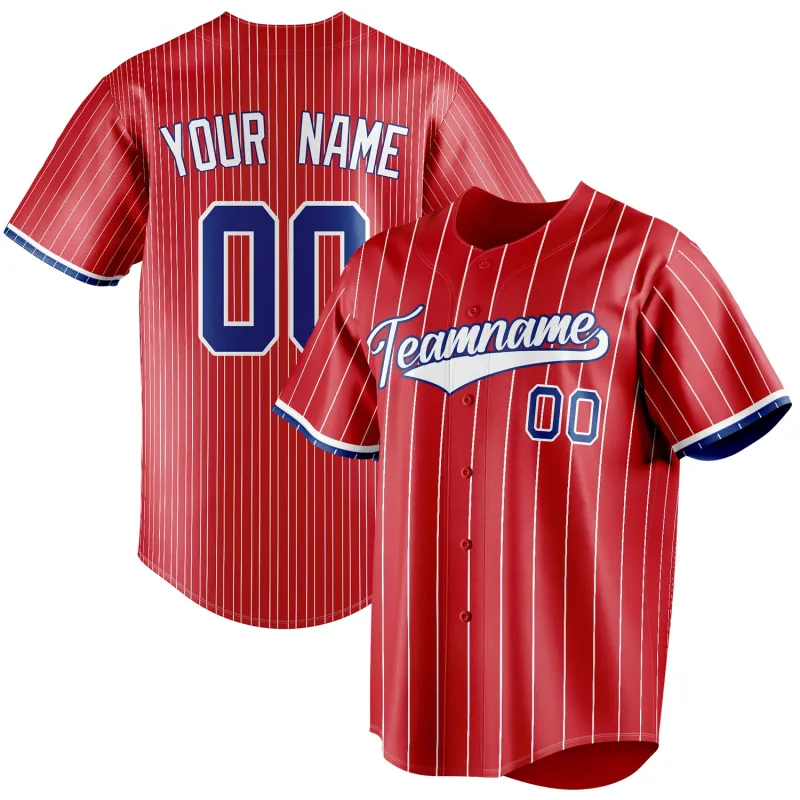 Custom Red & White White Pinstripe Fan Baseball Jersey sold by Tailorly