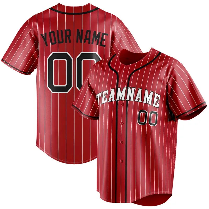 Custom Red & Black White Pinstripe Fan Baseball Jersey sold by Tailorly