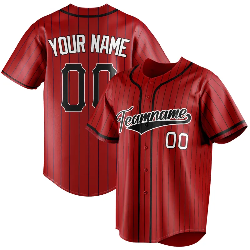Custom Red & Black Black Pinstripe Fan Baseball Jersey sold by Tailorly