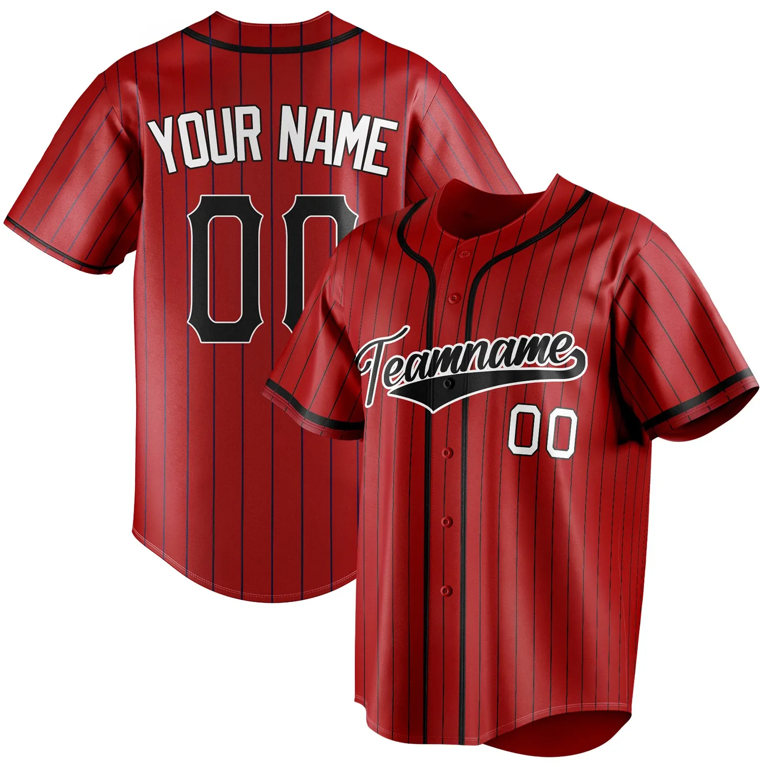 Custom Red & Black Black Pinstripe Fan Baseball Jersey sold by Tailorly