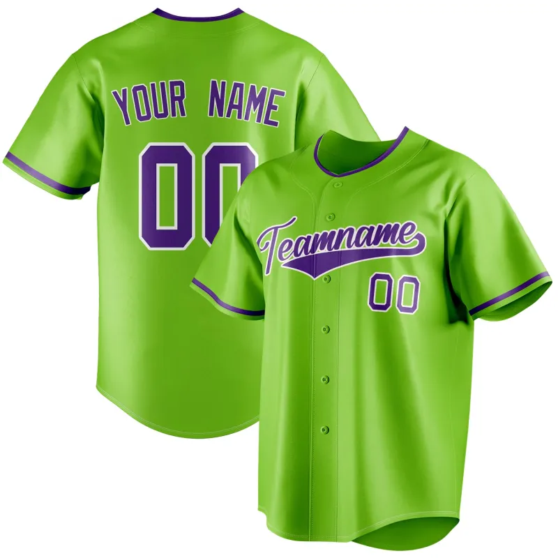 Custom Neon Green & Purple Color Fan Baseball Jersey sold by Tailorly