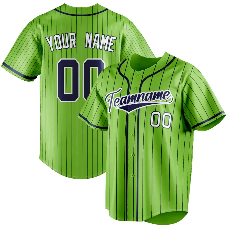 Custom Neon Green & Navy Black Pinstripe Fan Baseball Jersey sold by Tailorly