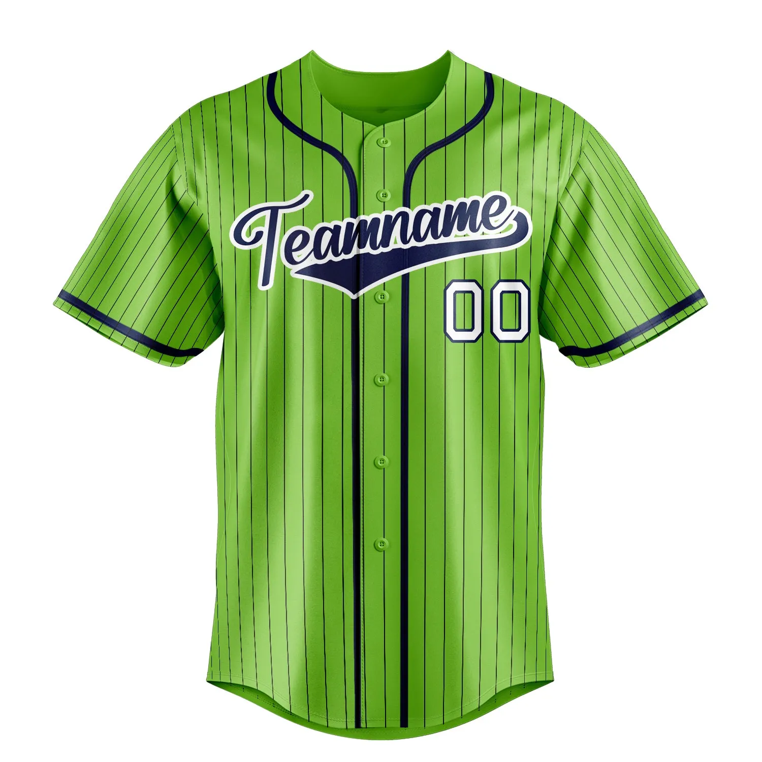 Custom Neon Green & Navy Black Pinstripe Fan Baseball Jersey sold by Tailorly product image thumbnail 2