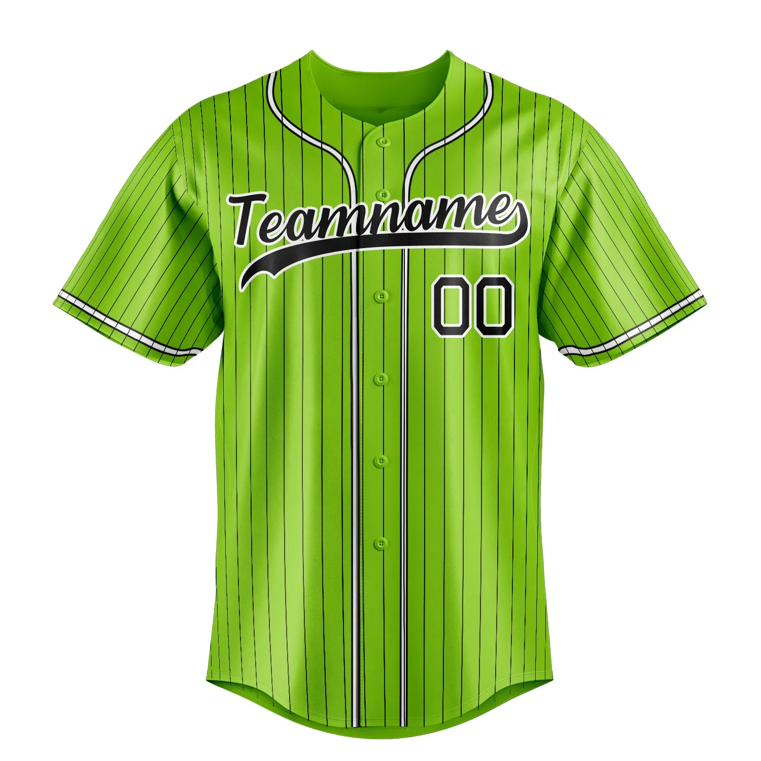 Custom Neon Green & Black Black Pinstripe Fan Baseball Jersey sold by Tailorly product image thumbnail 2