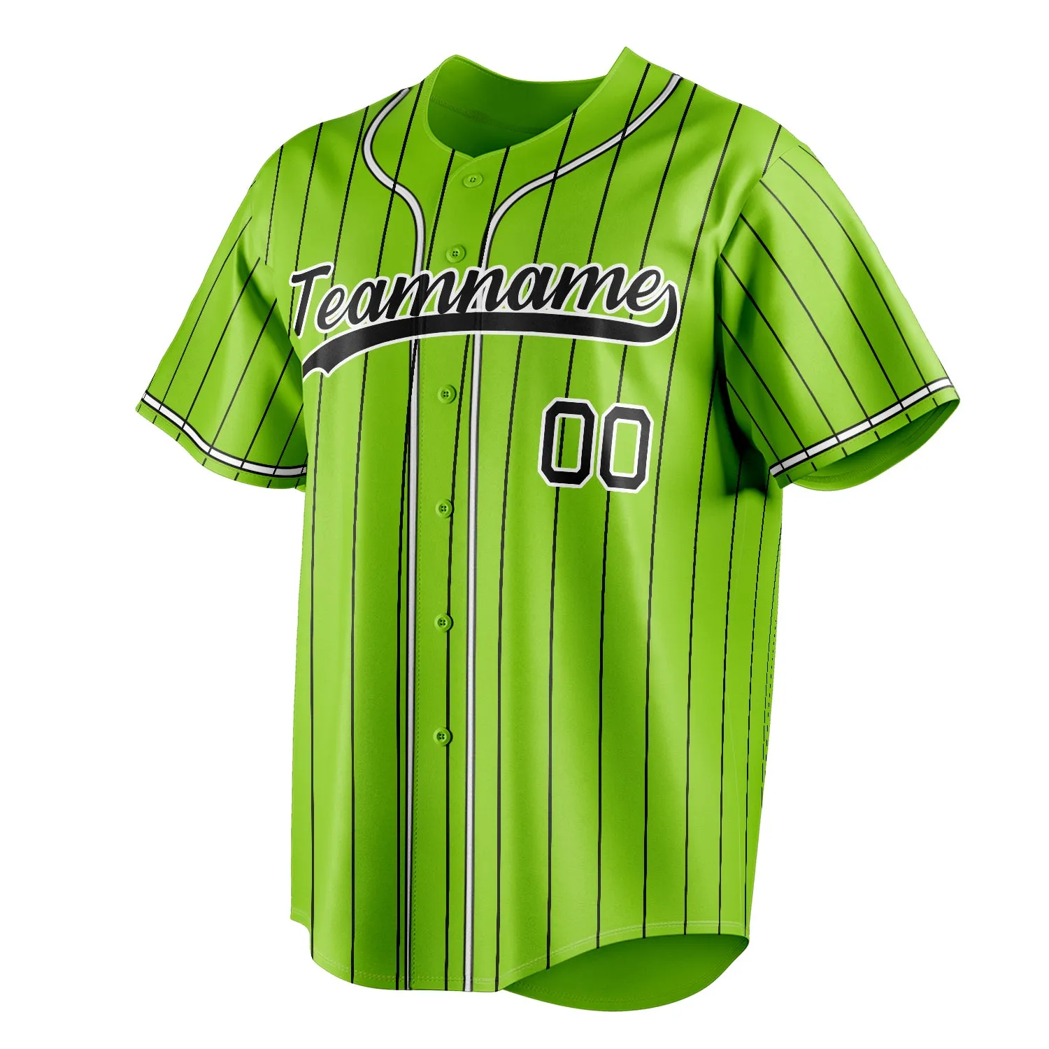 Custom Neon Green & Black Black Pinstripe Fan Baseball Jersey sold by Tailorly product image thumbnail 3
