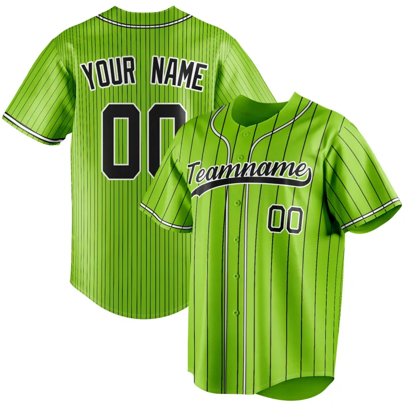 Custom Neon Green & Black Black Pinstripe Fan Baseball Jersey sold by Tailorly
