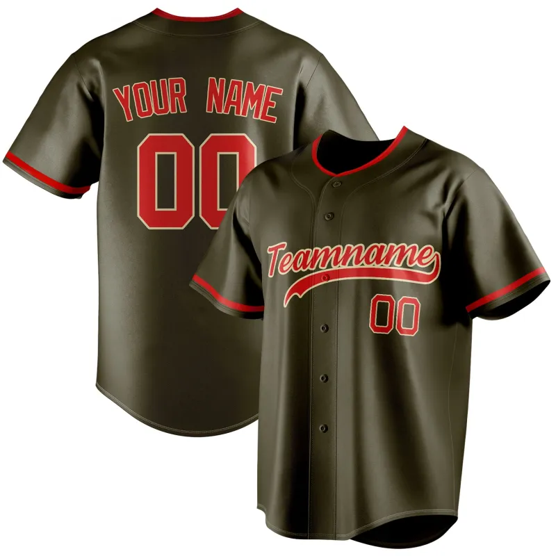 Custom Olive & Red Color Fan Baseball Jersey sold by Tailorly
