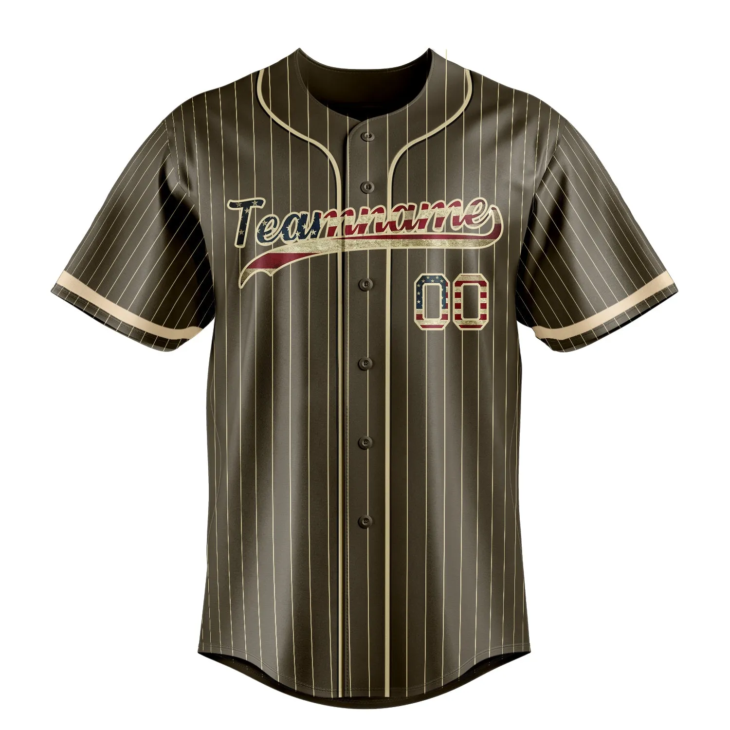 Custom Olive & Cream Vintage USA Flag Fan Baseball Jersey sold by Tailorly product image thumbnail 2