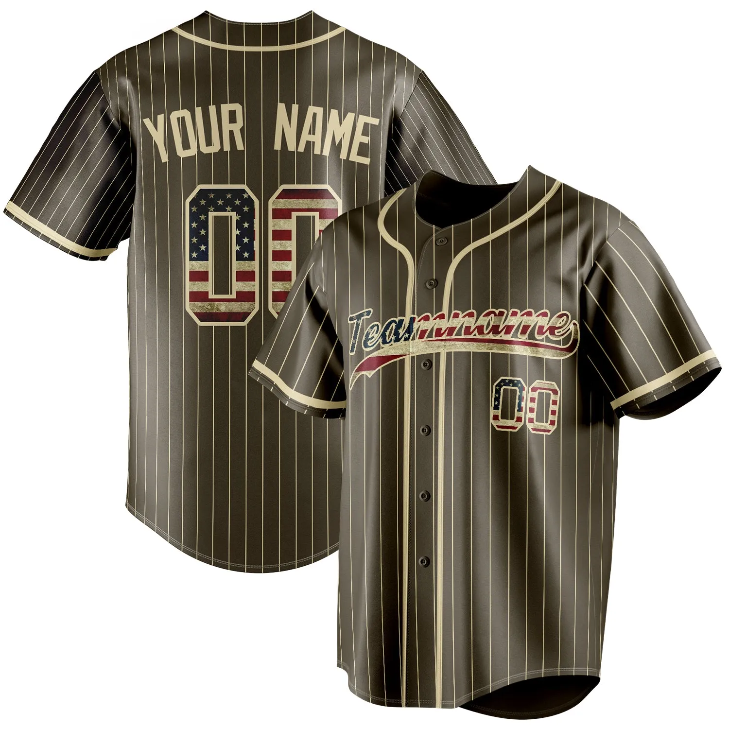 Custom Olive & Cream Vintage USA Flag Fan Baseball Jersey sold by Tailorly
