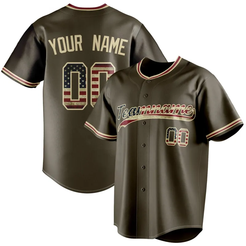 Custom Olive & Cream Vintage USA Flag Fan Baseball Jersey sold by Tailorly
