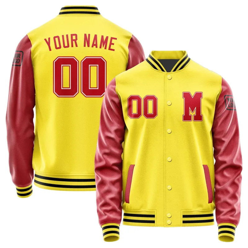 Custom Light Yellow Red Jacket sold by Tailorly