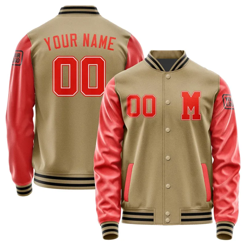 Custom Light Khaki Orange Red Jacket sold by Tailorly