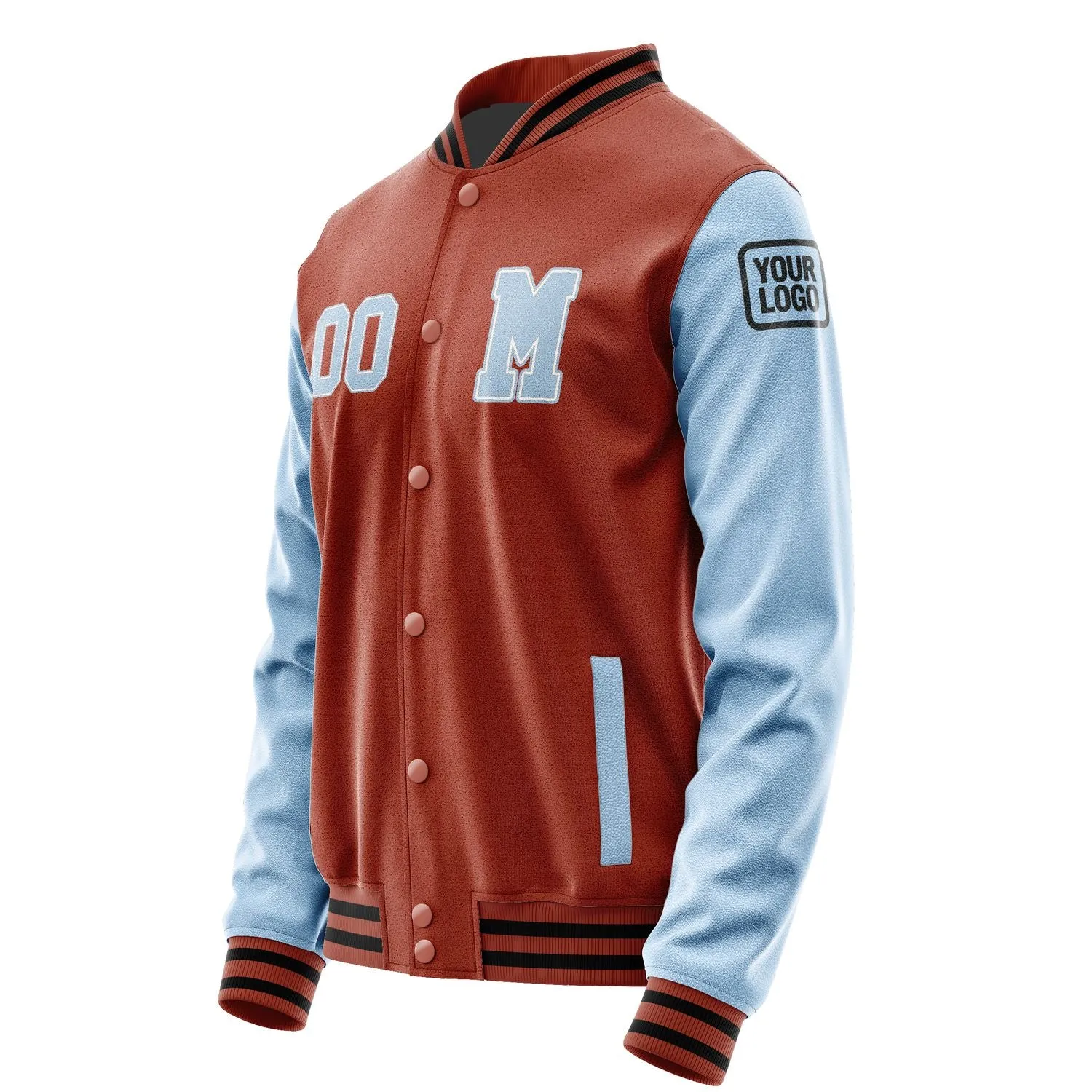 Custom Coral Red Light Blue Jacket sold by Tailorly product image thumbnail 2