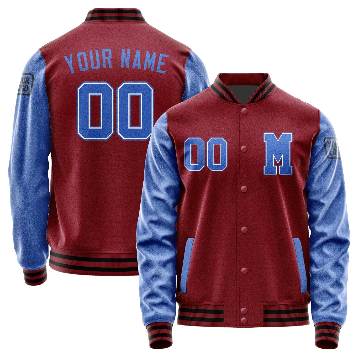 Custom Crimson Red Sky Blue Jacket sold by Tailorly