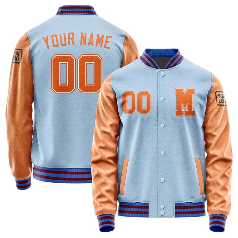 Custom Light Blue Orange Jacket sold by Tailorly