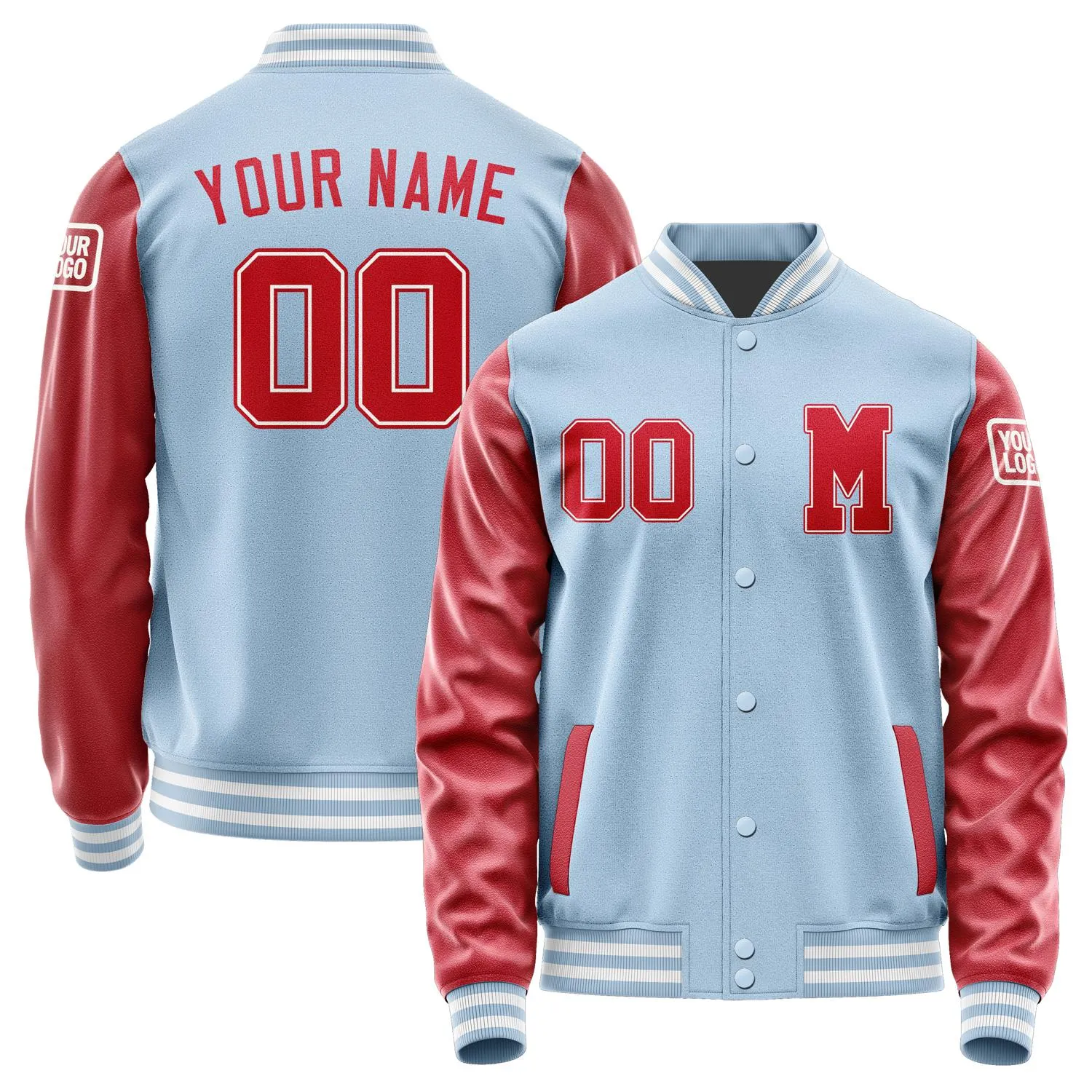 Custom Light Blue Red Jacket sold by Tailorly